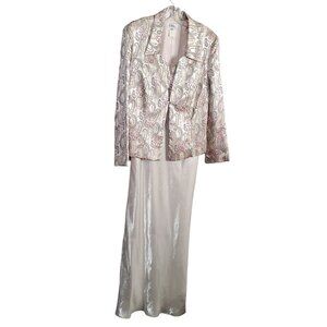 Patra Size L 14 Suit Slip Dress Brocade Jacket Formal Long Paisley Crystal Clasp